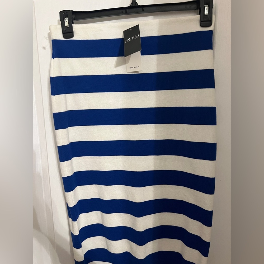 Ralph Lauren Blue and White Striped Pencil Skirt - Picture 3 of 5